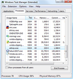 Windows Task Manager with 78 processes